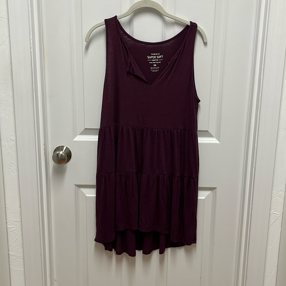 Torrid Super Soft Purple Tiered Babydoll‎ Tank Top 00 M L Plus Size Sleeveless